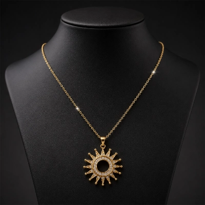 Gold Sunburst Crystal Pendant Necklace